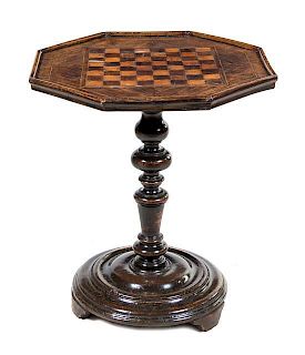 * A French Parquetry Game Table Height 25 1/2 x width 22 x depth 22 inches.