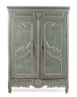 * A French Provincial Painted Armoire Height 79 x width 57 1/2 x depth 23 inches.