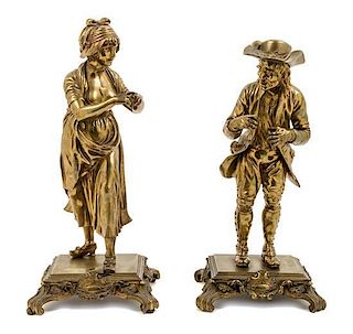 * Two French Gilt Bronze Figures Height of tallest 16 3/4 inches.