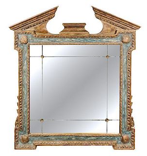 * A Neoclassical Painted and Parcel Gilt Mirror Height 53 x width 43 inches.