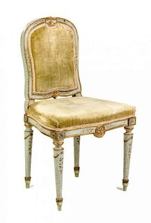 * An Italian Neoclassical Painted and Parcel Gilt Side Chair Height 36 inches.