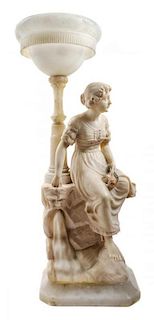 * A Carved Alabaster Figural Lamp Height 30 inches.