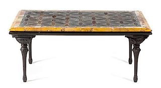 * A Mosaic Inset Low Table Height 19 1/4 x width 44 x depth 27 3/4 inches.