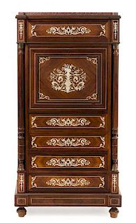 * A Continental Marquetry Secretaire a Abattant Height 56 x width 28 x depth 14 3/4 inches.