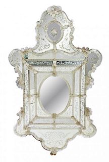 A Venetian Glass Mirror Height 66 1/4 inches.