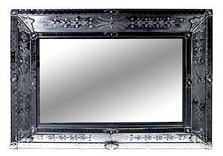 * A Venetian Glass Mirror Height 47 1/2 x width 37 inches.