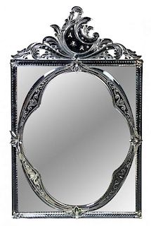 * A Venetian Glass Mirror Height 47 1/4 x width 28 1/4 inches.