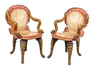 * A Pair of Venetian Grotto Armchairs Height 36 inches.