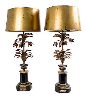 A Pair of Italian Tole Table Lamps Height 39 inches.