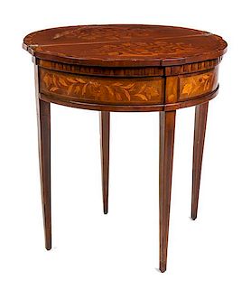 A Dutch Marquetry Flip-Top Table Height 30 1/2 x width 28 1/2 x depth 14 1/4 inches.