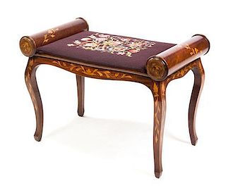 * A Dutch Marquetry Bench Width 31 1/2 inches.