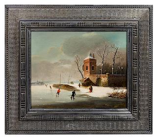 Artist Unknown, (19th Century), Ice Skating in Winter Riverscape