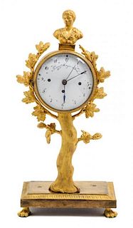 * A Neoclassical Gilt Bronze Mantel Clock Height 13 1/2 inches.