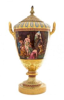 * A Gilt Metal Mounted Vienna Porcelain Urn Height 20 1/2 inches.