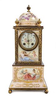A Vienna Porcelain Mantel Clock Height 17 inches.