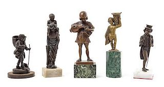 * A Group of Five Bronze Figures Height of first 9 1/2 inches.