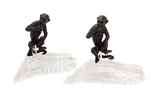 A Pair of Continental Bronze Figures of Monkeys Height 6 inches.