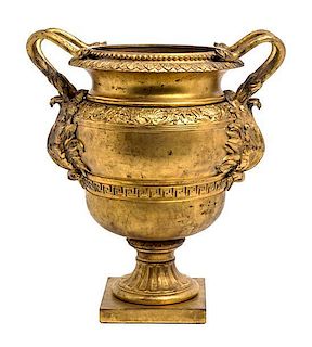 * A Continental Gilt Bronze Urn Height 14 1/4 inches.