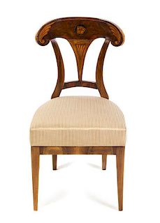 A Biedermeier Burlwood and Marquetry Side Chair Height 36 1/2 inches.