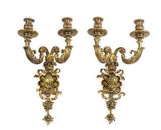 * A Pair of Neoclassical Gilt Bronze Two-Light Sconces Height 19 1/2 inches.