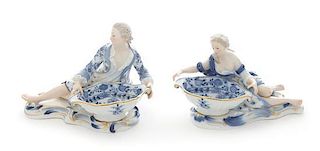 A Pair of Meissen Porcelain Figural Master Salts Width 6 3/4 inches.