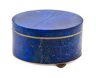A Continental Lapis Lazuli Veneered Gilt Metal Box Diameter 3 3/8 inches.