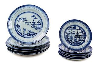 A Group of Canton Export Porcelain Plates Diameter of largest 10 1/4 inches.