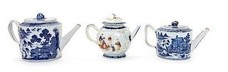 * Three Chinese Export Porcelain Teapots Height of tallest 6 1/4 inches.