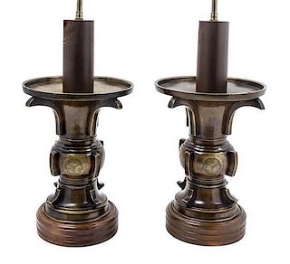 * A Pair of Chinese Archaic Style Bronze Vases Height 26 inches.