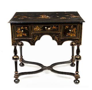 A William and Mary Style Laquered Table Height 28 x width 19 1/8 depth 30 1/8 inches.