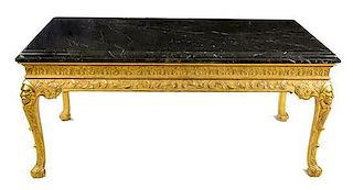 * A George II Style Giltwood Console Table Height 34 x width 79 x depth 45 1/2 inches.