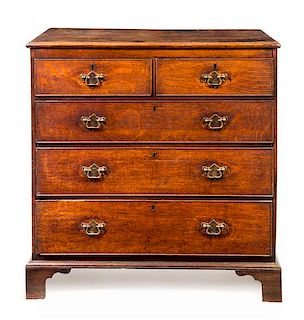 * A George III Mahogany Chest of Drawers Height 40 3/4 x width 37 5/8 x depth 18 1/2 inches.