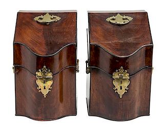 * A Pair of George III Mahogany Knife Boxes Height 12 1/4 inches.