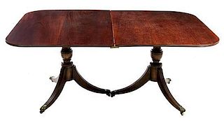 A George III Style Double Pedestal Dining Table Height 29 x width 68 3/4 x depth 47 inches.