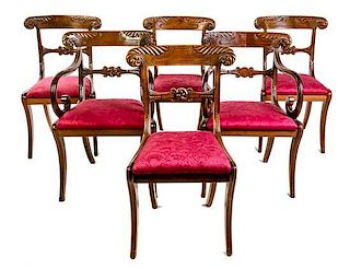 * A Set of Six Regency Mahogany Dining Chairs Height of armchair 33 inches.