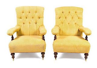 A Pair of Regency Style Library Chairs Height 40 x width 31 x depth 34 1/2 inches.