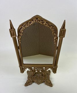 Antique Iron Art JM27 Gold Vanity Table Mirror; Cast Iron~ Gothic Style