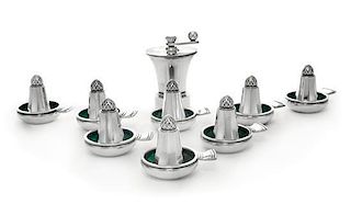 A Group of Danish Silver Table Articles, Georg Jensen Silversmithy, Copenhagen, 1945-77, comprising eight casters in the Acor