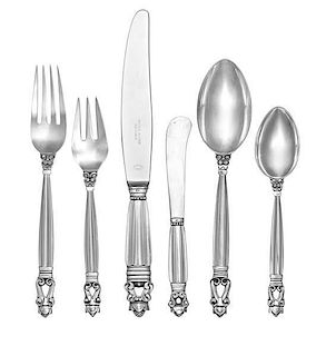 A Danish Silver Flatware Service, Georg Jensen Silversmithy, Copenhagen, Acorn pattern, comprising: 12 dinner knives 12 dinne