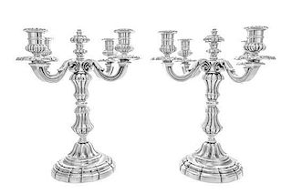 A Pair of French Silver-Plate Four-Light Candelabra, Christofle & Cie, Paris, 19th Century, each having a baluster form stem 