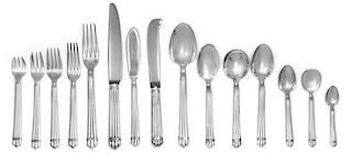 * A French Silver-Plate Flatware Service, Christofle, Paris, 20th century, Aria pattern, comprising: 11 dinner knives 5 salad