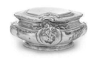 A French Silver-Plate Covered Jar, Christofle & Cie, Paris, 20th Century, the lid with a rocaille decorated rim, the body wit