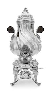 * An Italian Silver Kettle on Lamp Stand, Buccellati, Milan, Second Half 20th Century, of twisted baluster form, with foliate
