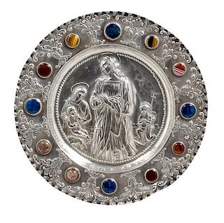 A German Semi-Precious Stone Mounted Silver Charger, Leipzig City Mark with Austrian Import Mark, Late 18th/Early 19th Centur