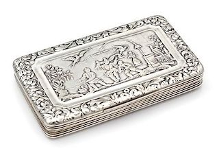 A French Silver Cigarette Case, , the lid having a foliate border and worked to show an Orientalist garden scene.