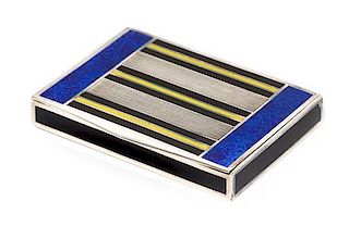 * A French Art Deco Silver and Enamel Cigarette Case, Apparently Unmarked, the case worked with polychrome enamel and engine 