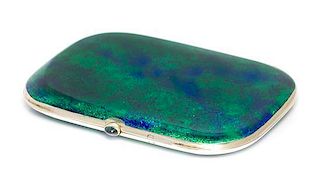 * A Silver and Enamel Cigarette Case, Maker's Mark ROZ, the case having a blue and green paillonne enamel finish.