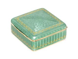 * A Continental Parcel Gilt Silver and Enamel Box, , having a gilt festoon border with geometric guilloche enamel decoration.