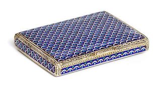 * A Silver and Guilloche Enamel Cigarette Case, Apparently Unmarked, the case decorated with polychrome pellet, sunburst and 