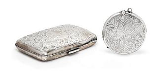 Two English Silver Boxes, Various Makers, comprising a Victorian cigarette case worked to show foliate volutes and centered b